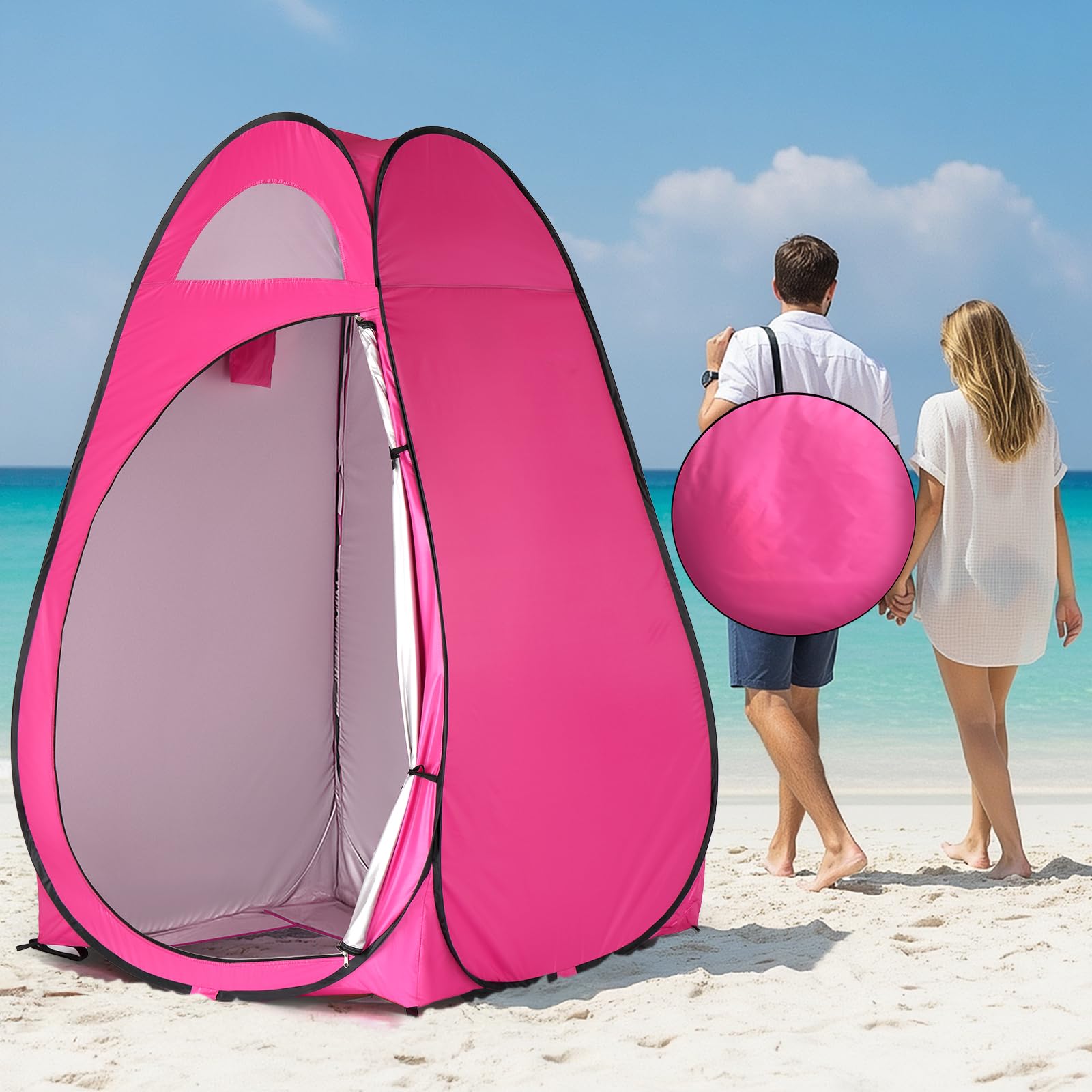 Outvita silver-coated privacy tent blocks sunlight and light rain.