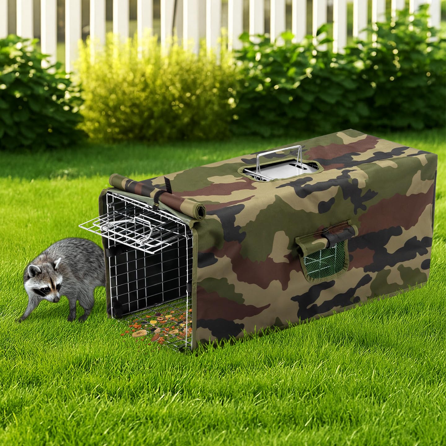 Outvita trap cover in oxford fabric with PVC coating shields captured animals