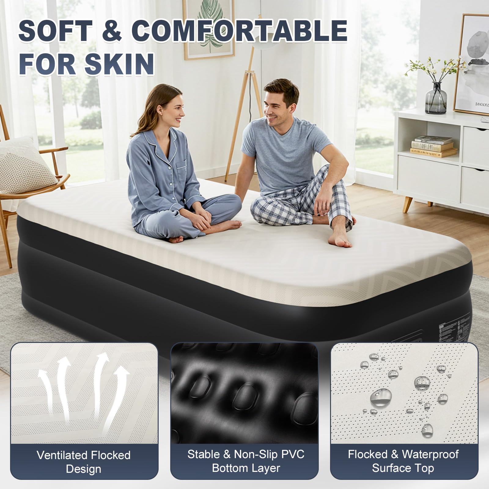 Outvita Twin Air Mattress makes durable waterproof PVC for indoor or outdoor use.