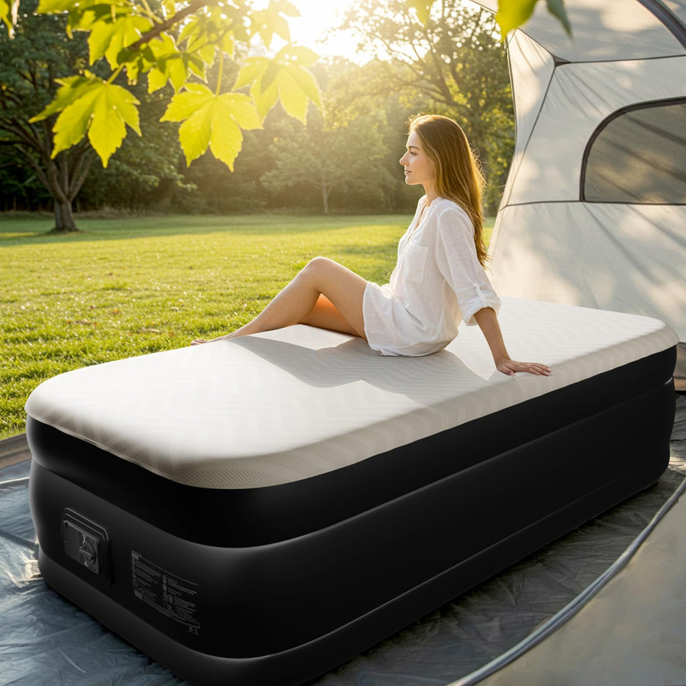 Outvita Twin Air Mattress inflates in about 3 minutes with built-in pump.