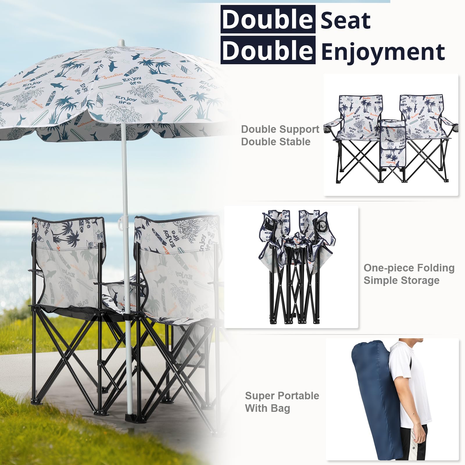Outvita umbrella with cup holders and a front pocket for essentials