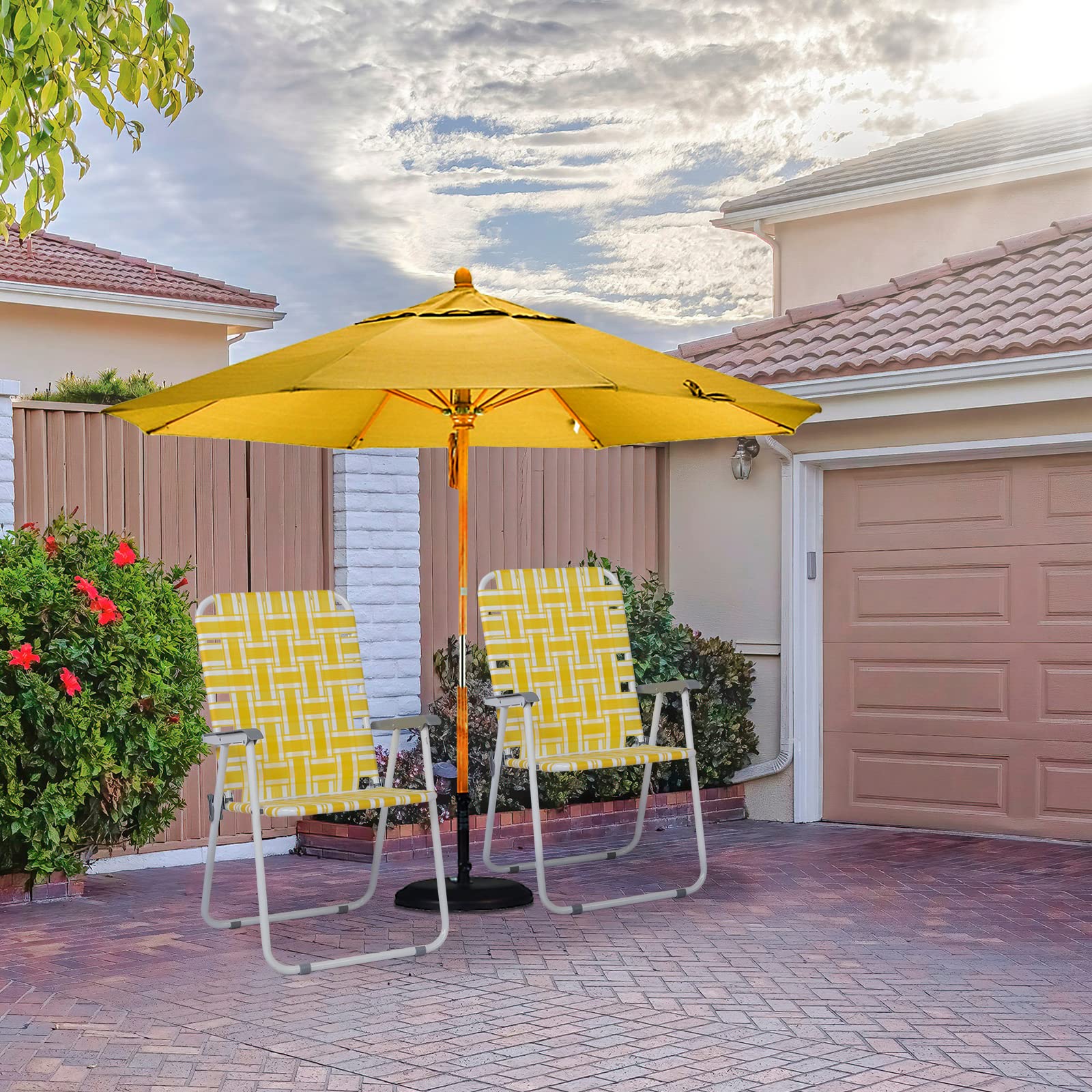 Outvita webbed lawn chairs foldable for easy transport.