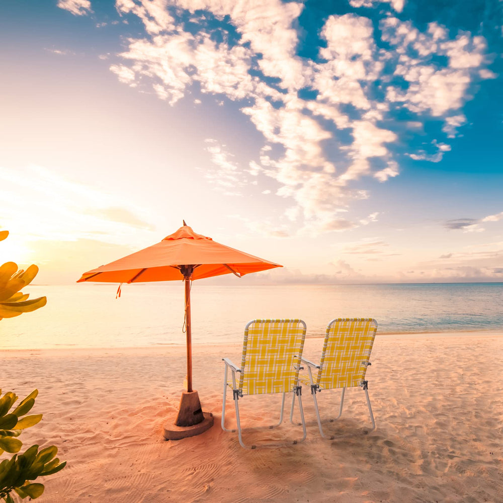 Outvita webbed lawn chairs in car trunk for camping trips.