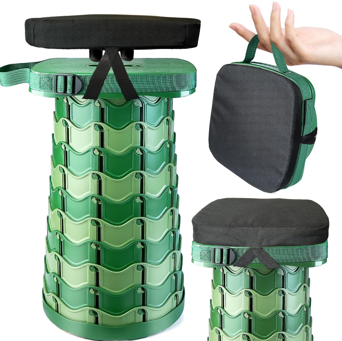 Outward Gear stool collapsible open for camping and picnics, showing easy setup.