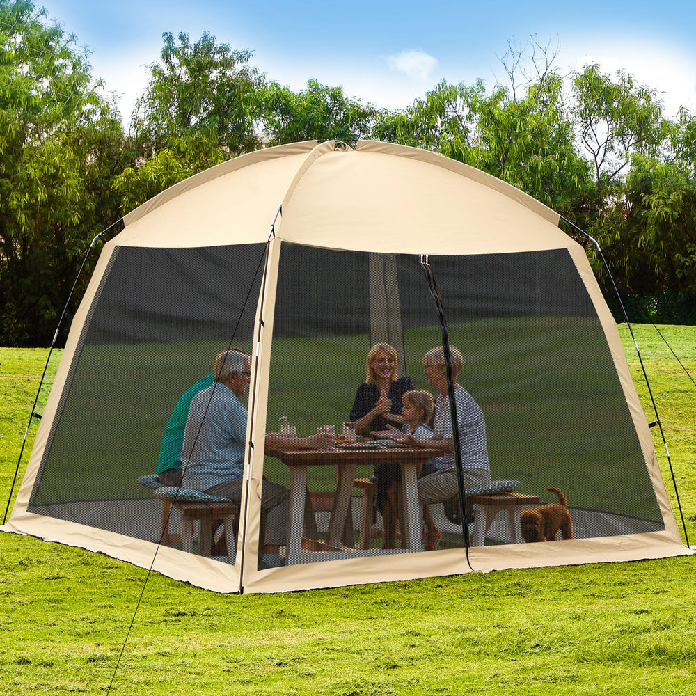 Ouwxim 12x12 camping screen tent exterior view shows a roomy shelter for family outings