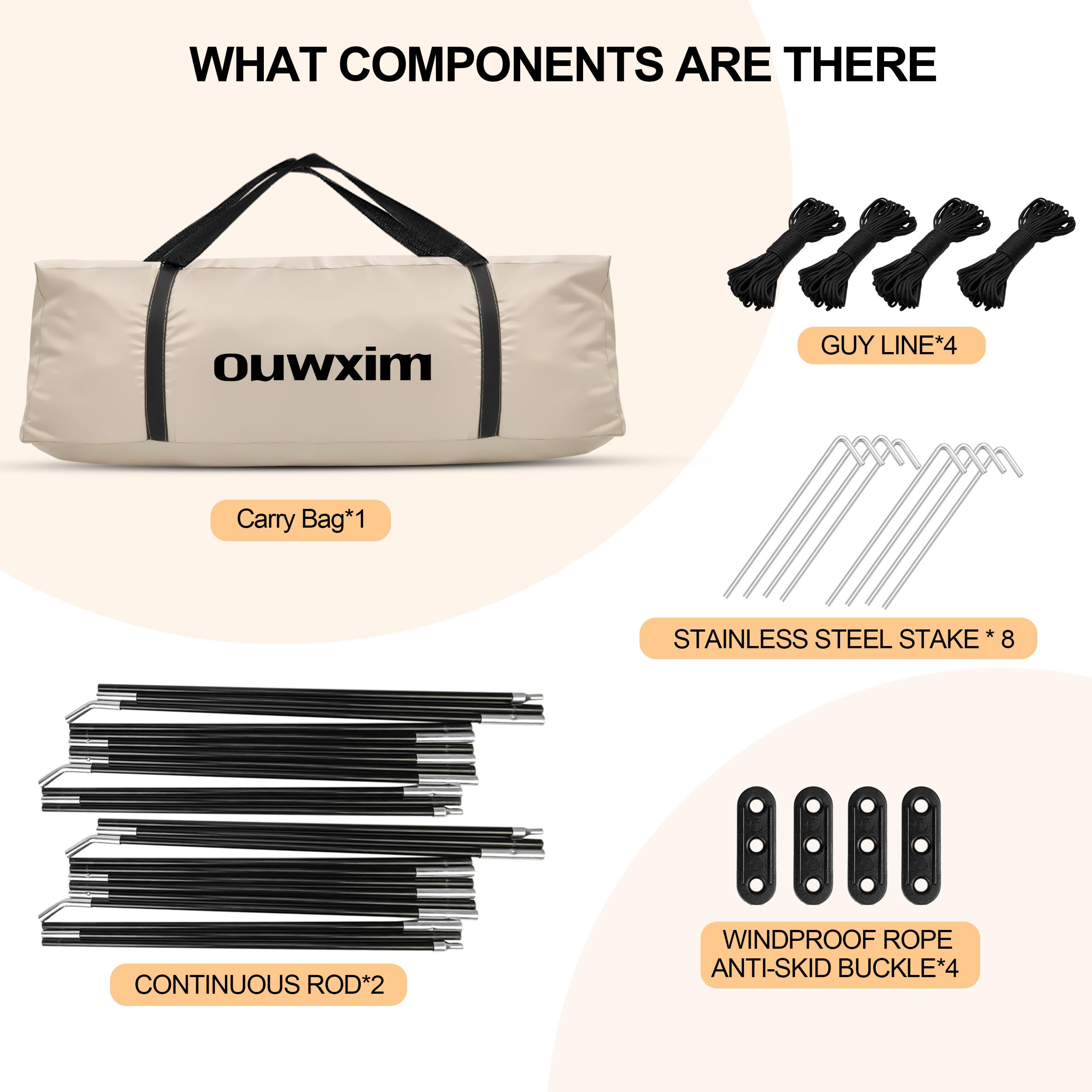 Ouwxim 12x12 packing-list-included photo shows complete kit for backyard gatherings