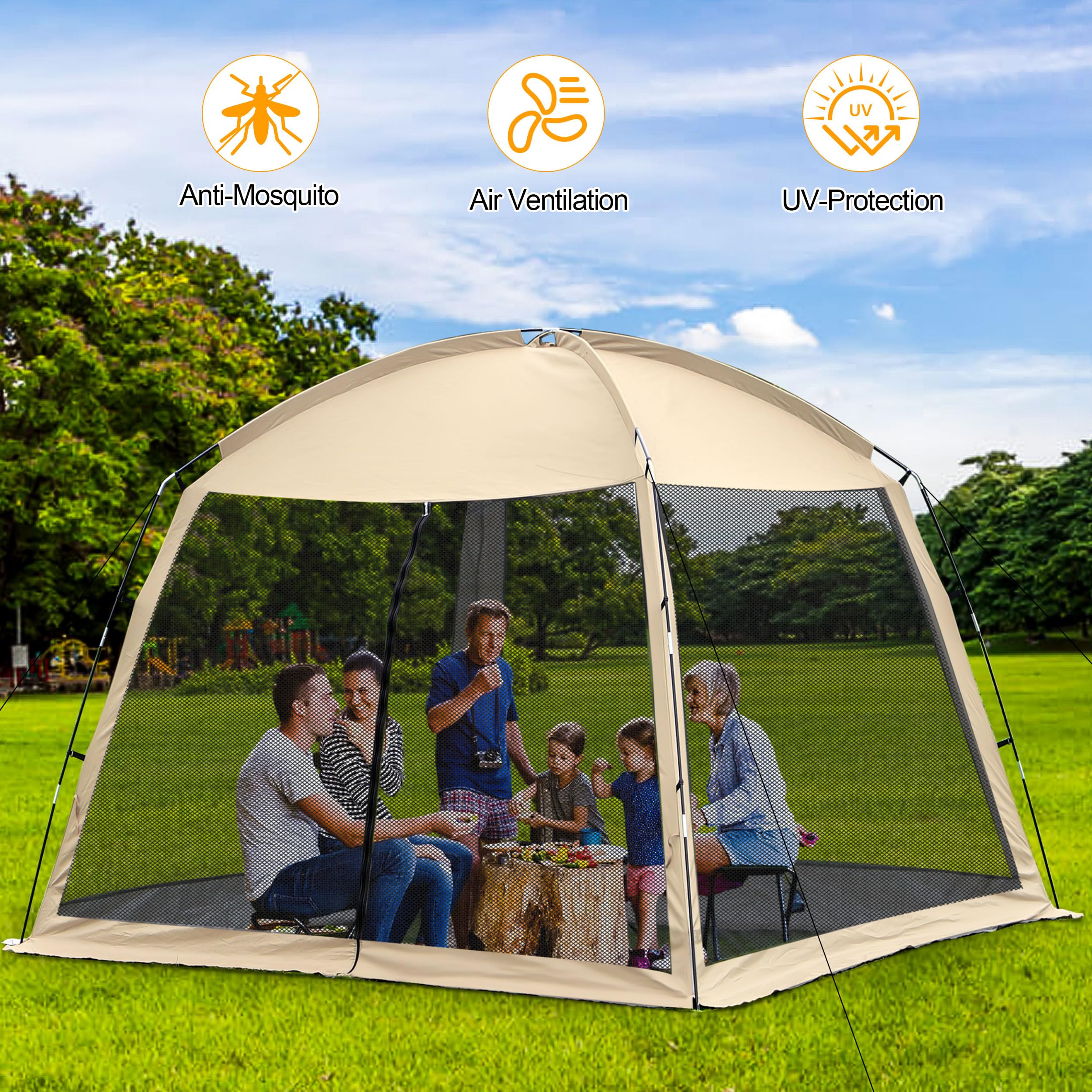 Ouwxim 12x12 windproof-mosquito-net image emphasizes insect-free relaxation