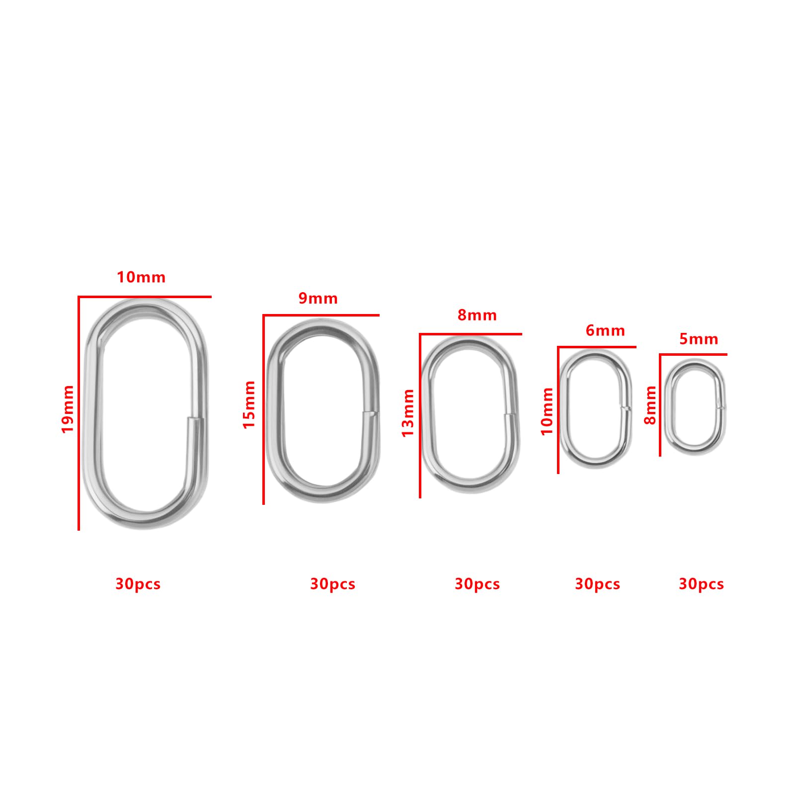 Oval stainless steel split ring 9x15mm – 30pcs