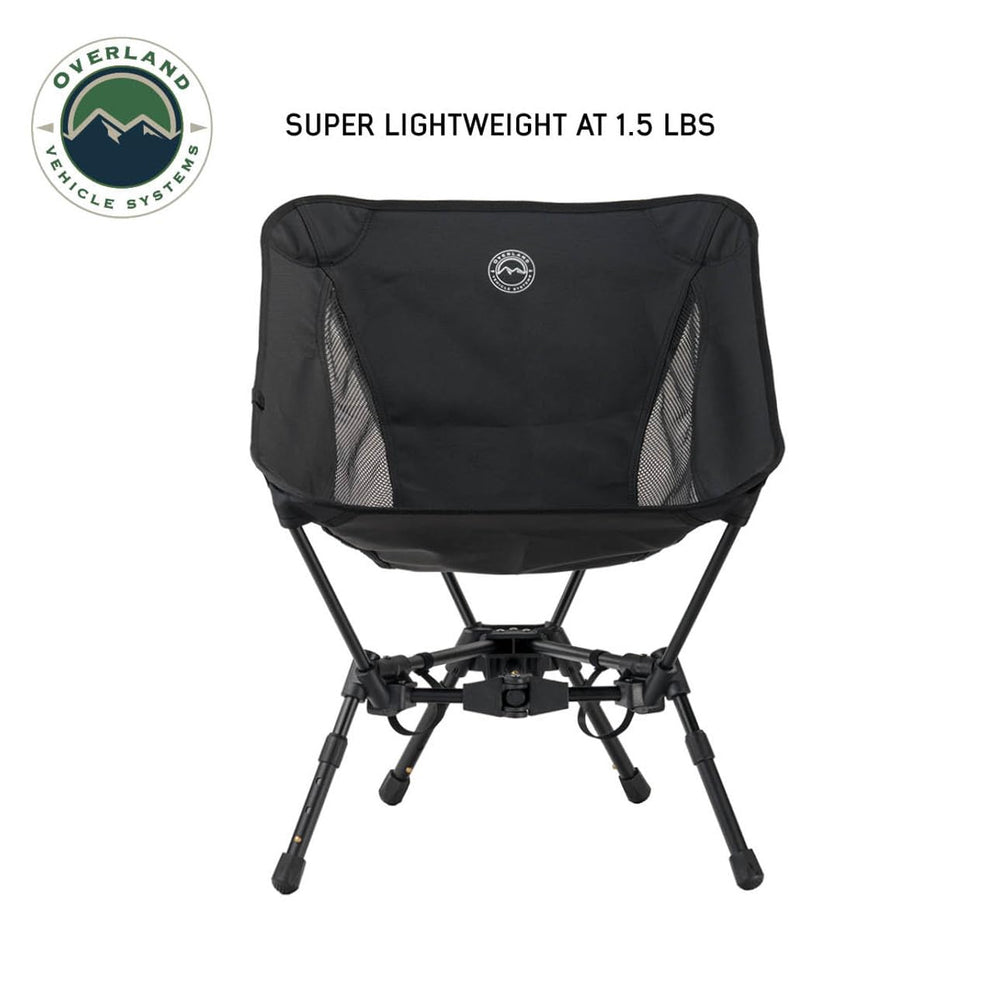 Overland Vehicle Systems Compact Camping Chair with adjustable legs for varied ground heights.