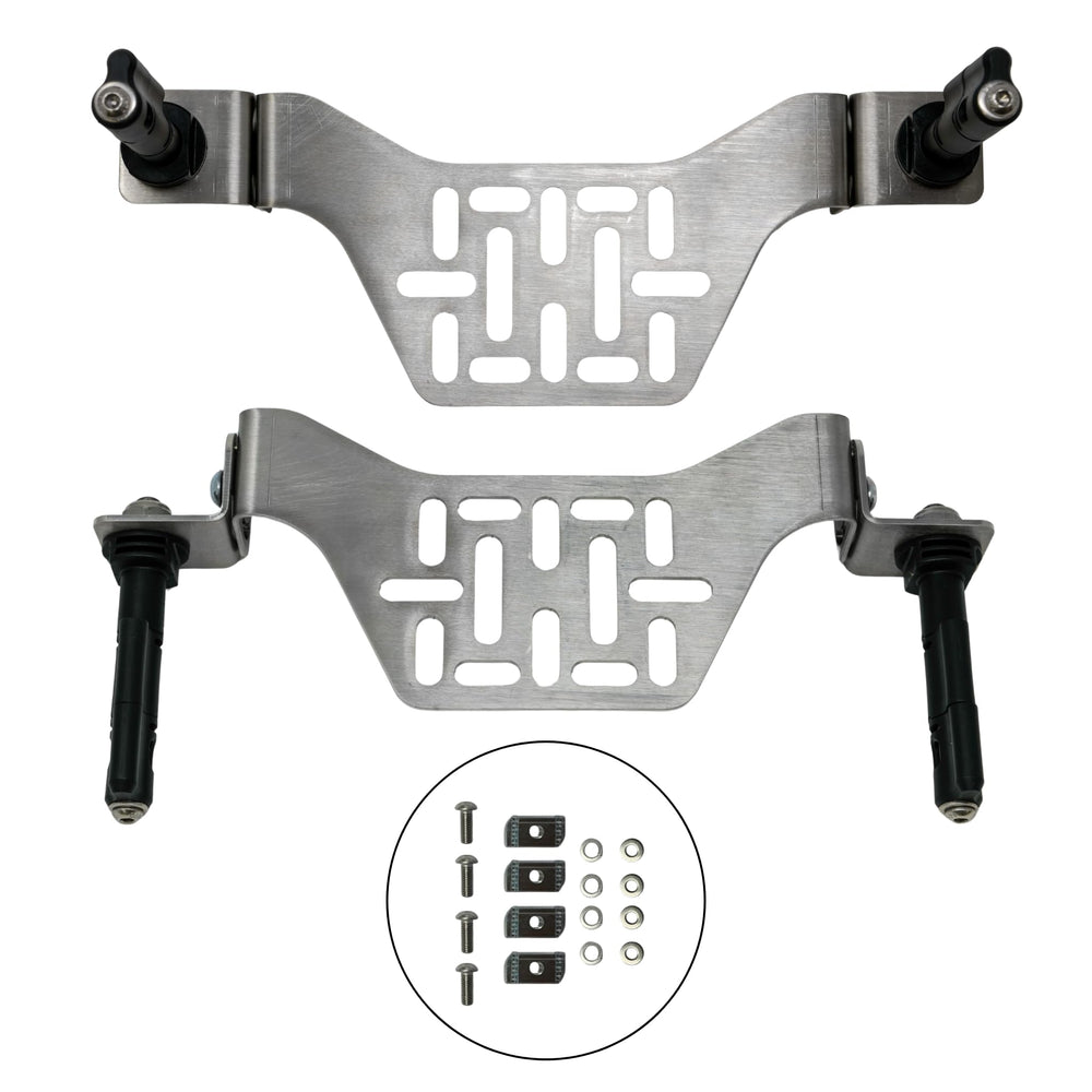 Overland Kitted Stealth Folding MaxTrax rail mount in compact folded form for clutter-free storage.