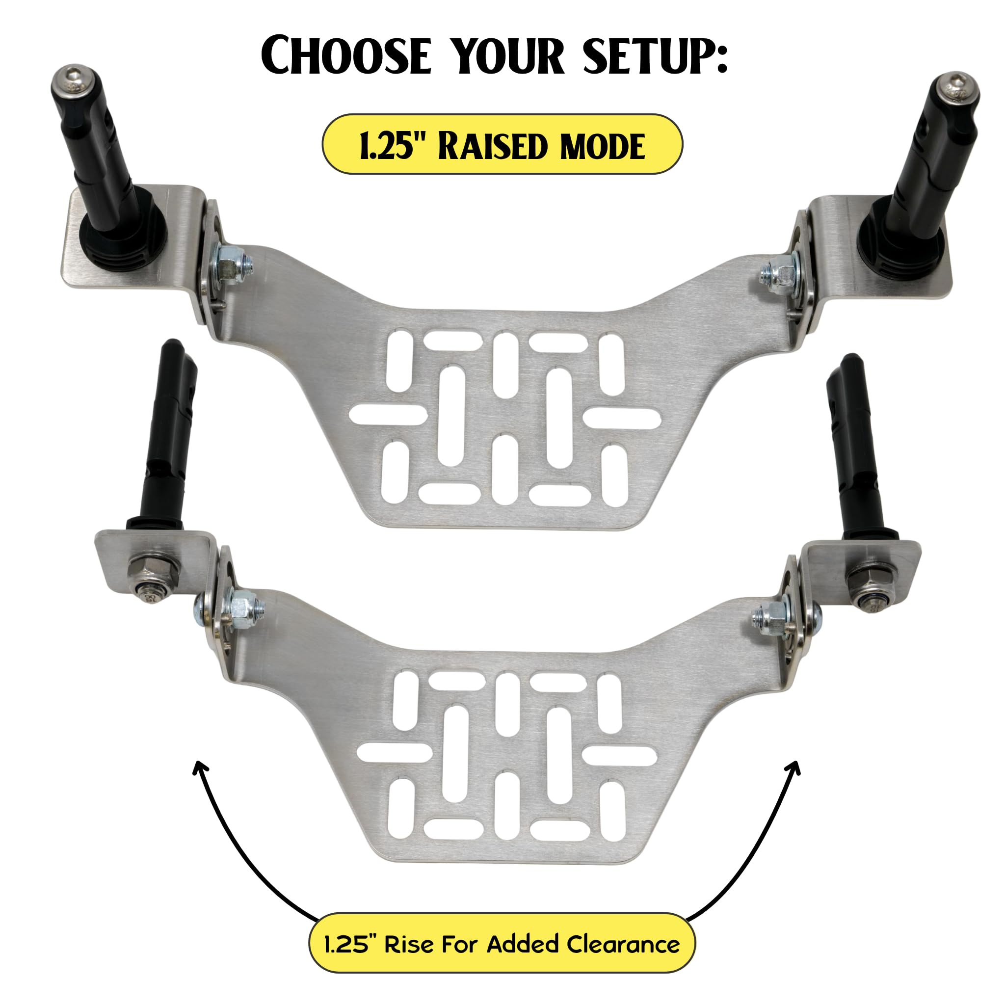 Overland Kitted Stealth Folding MaxTrax – four configurations demonstrated for flexible mounting.