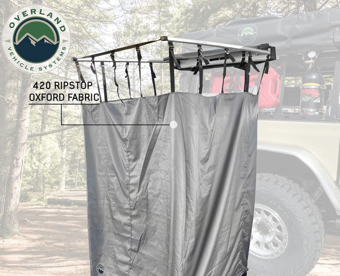 Overland Vehicle Systems HD Nomadic Car Side Shower Room aluminum arms extended.