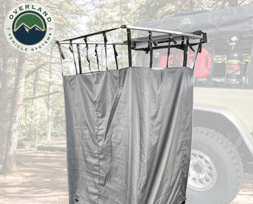 Overland Vehicle Systems HD Nomadic Car Side Shower Room assembly image highlights quick deployment.
