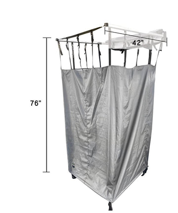 Overland Vehicle Systems HD Nomadic Car Side Shower Room side view shows extendable aluminum arms.
