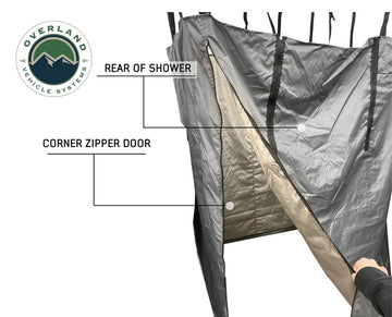 Overland Vehicle Systems HD Nomadic Car Side Shower Room dual-zip entry for convenient access.