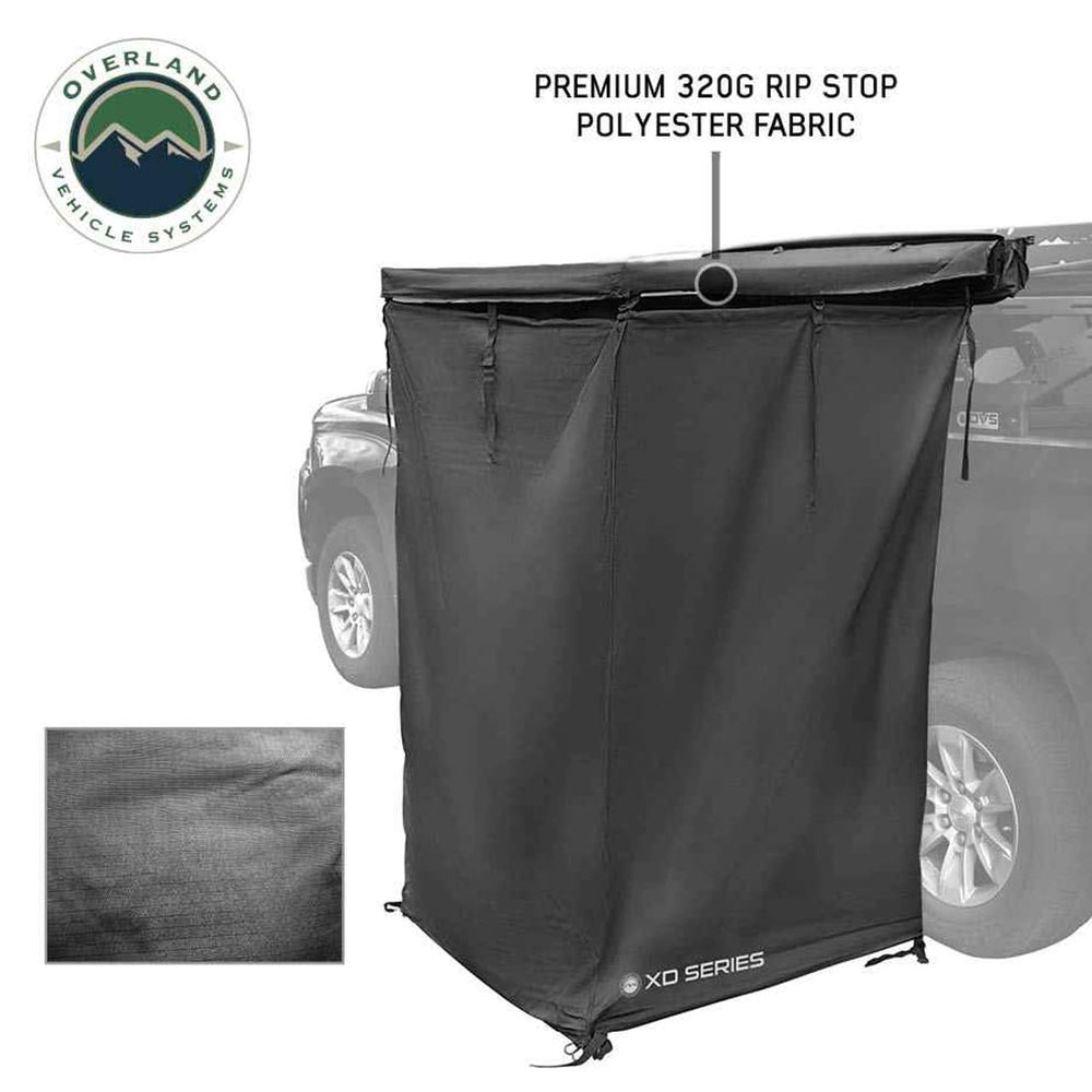 Blackout fabric of the XD Nomadic shower awning provides privacy and heat reduction.