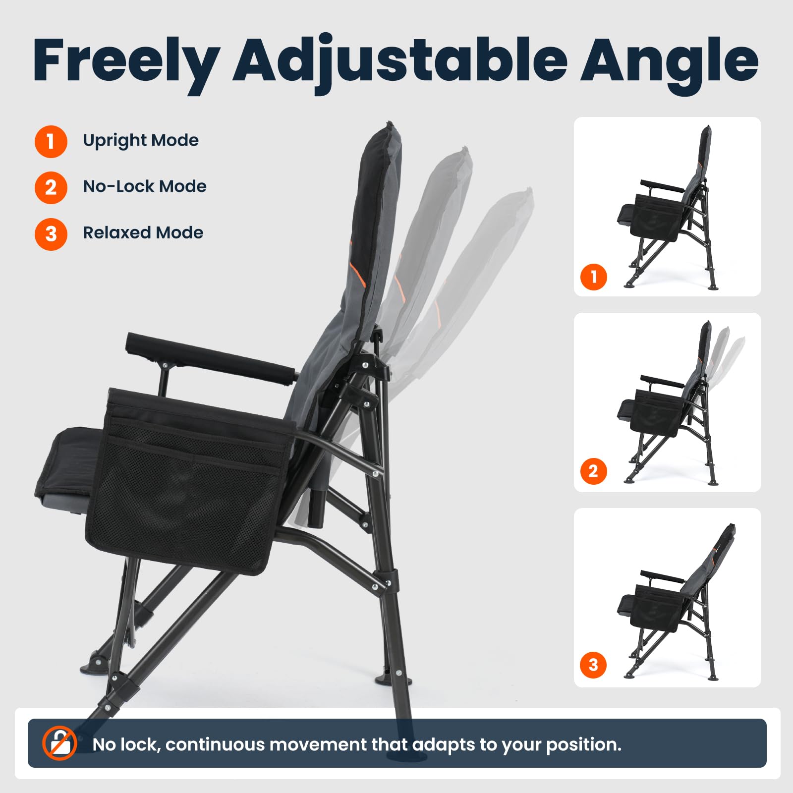 Overmont 27.6-inch high adjustable back supports relaxed posture during outdoor sessions
