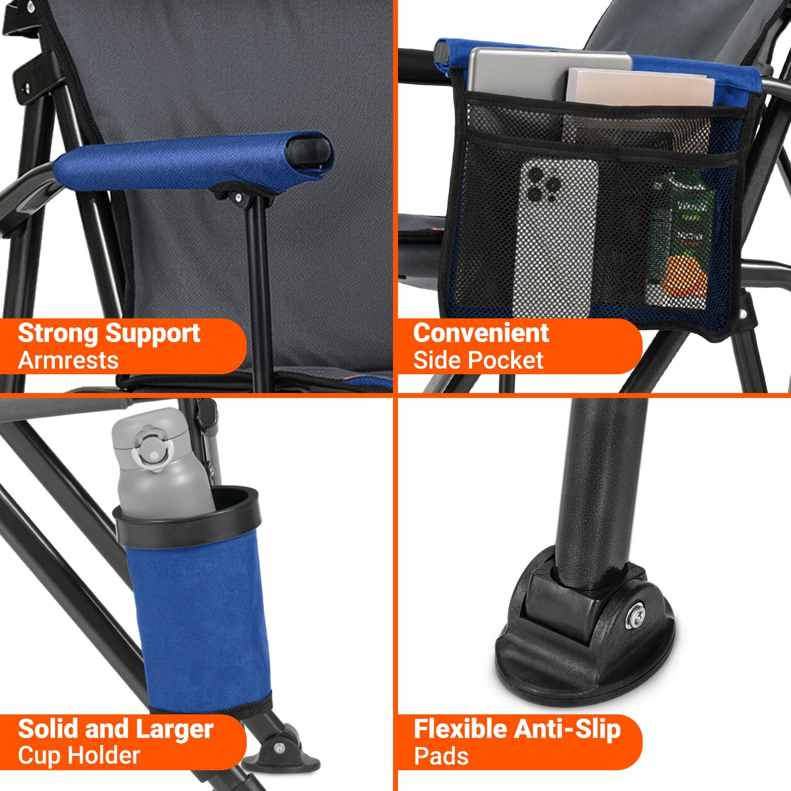 Overmont chair uses durable 600D polyester fabric for outdoor wear.