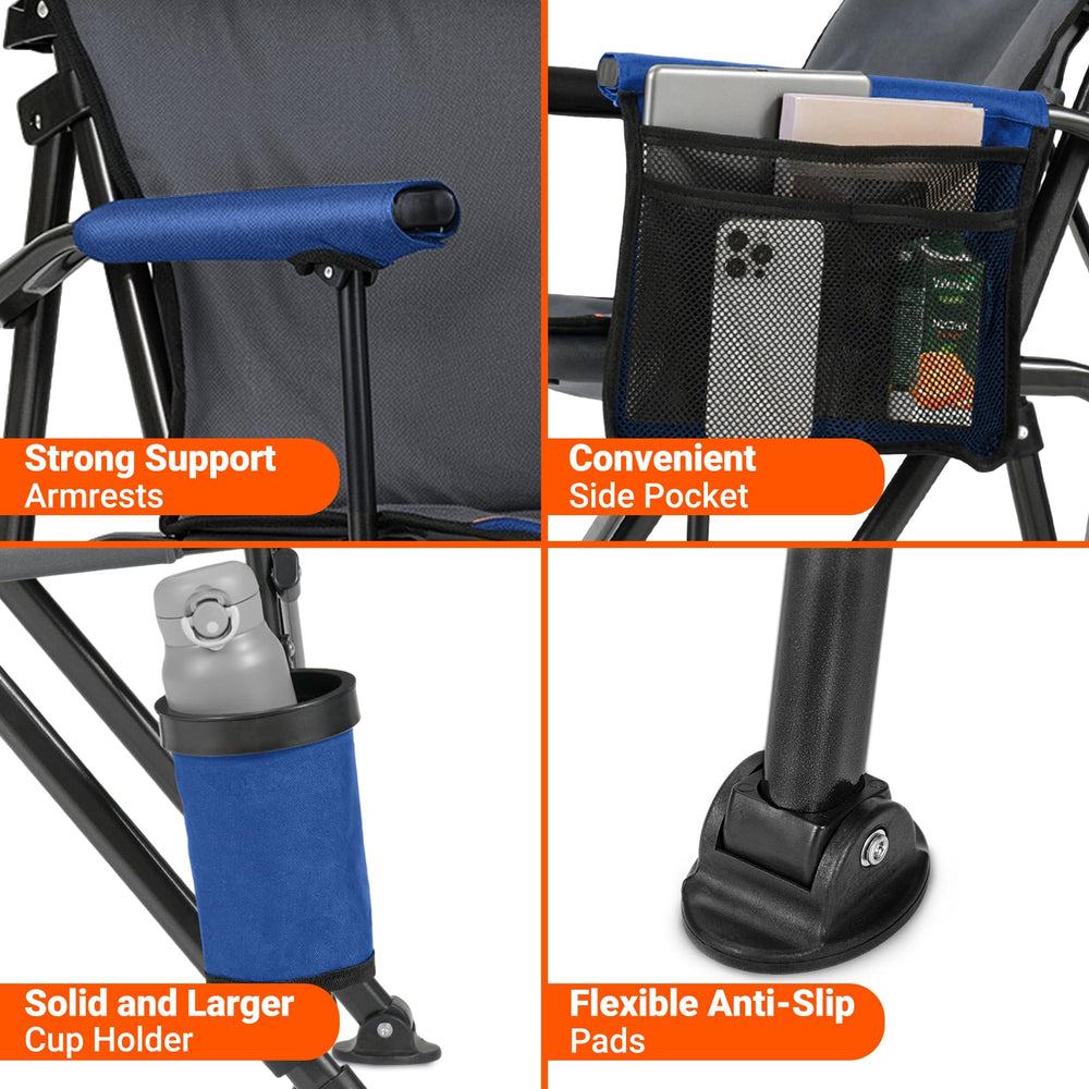 Overmont chair uses durable 600D polyester fabric for outdoor wear.