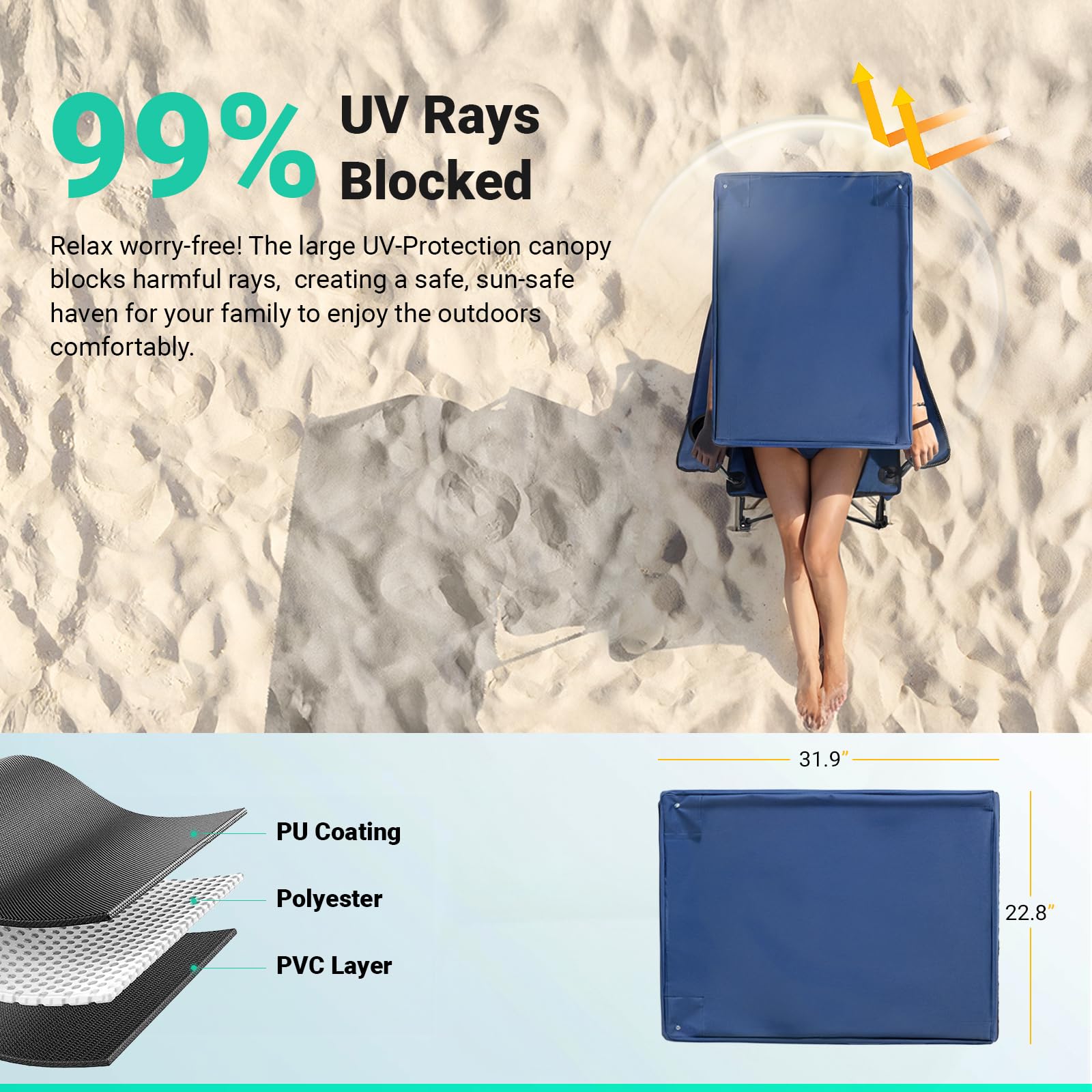 Overmont Beach Chair ergonomic high-back supports posture during long poolside lounging.