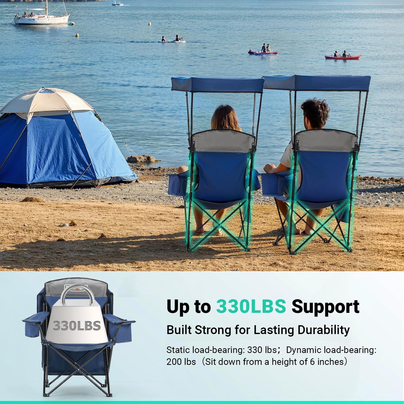 Overmont Beach Chair oversized cup holder fits bottles or tumblers securely.
