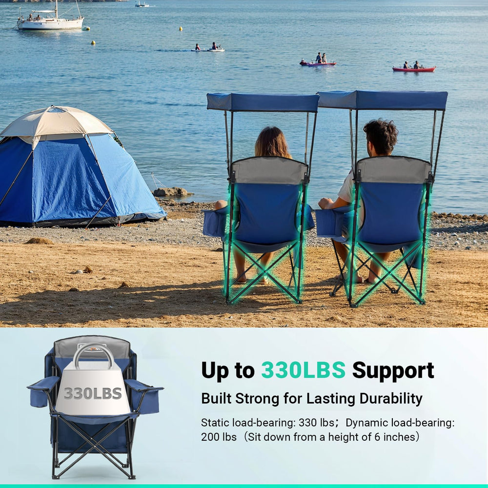 Overmont Beach Chair oversized cup holder fits bottles or tumblers securely.
