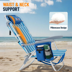 Overmont Low Beach Chair built-in cooler bag keeps drinks chilled within reach.