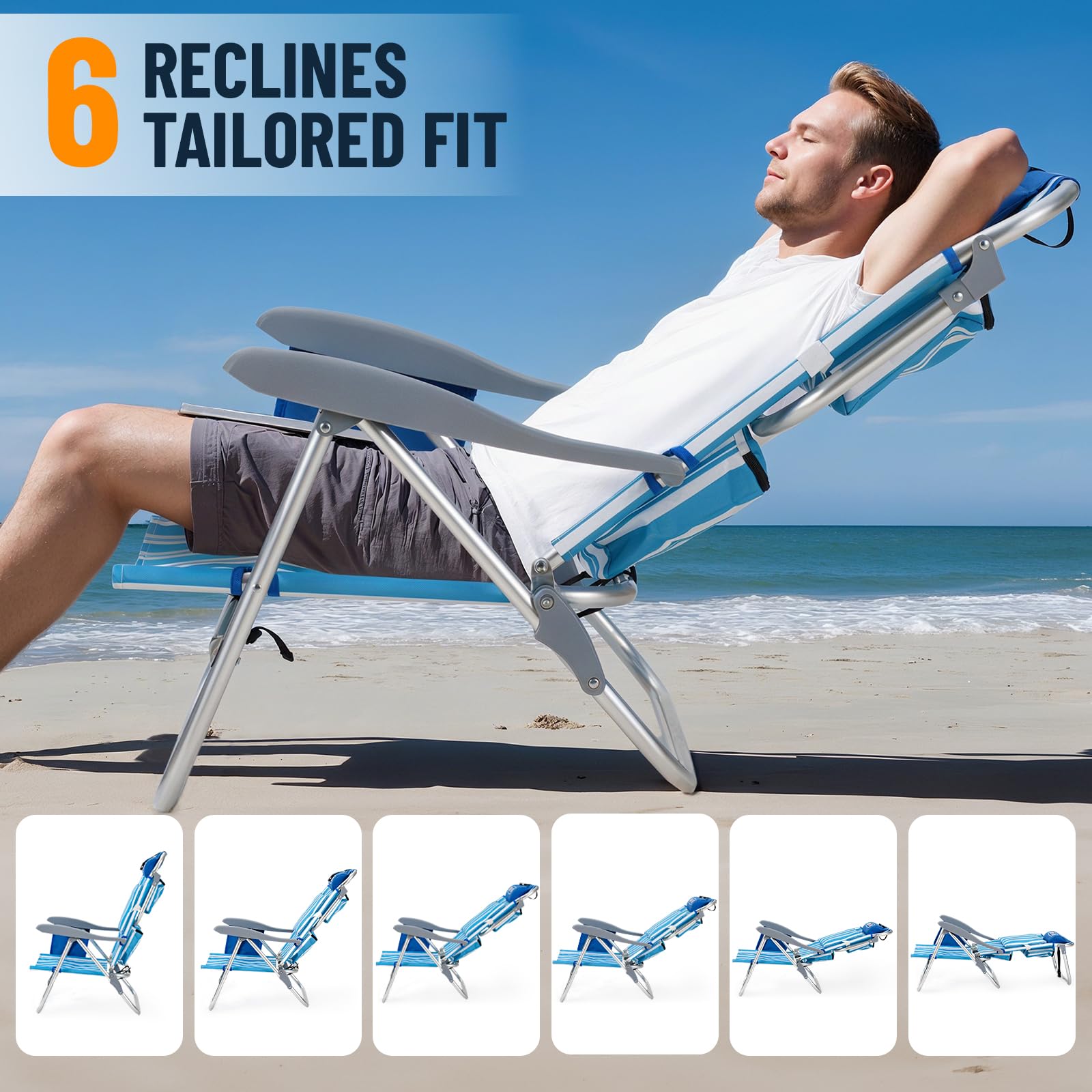 Overmont Low Beach Chair rust-resistant tubing ensures durable summer use.