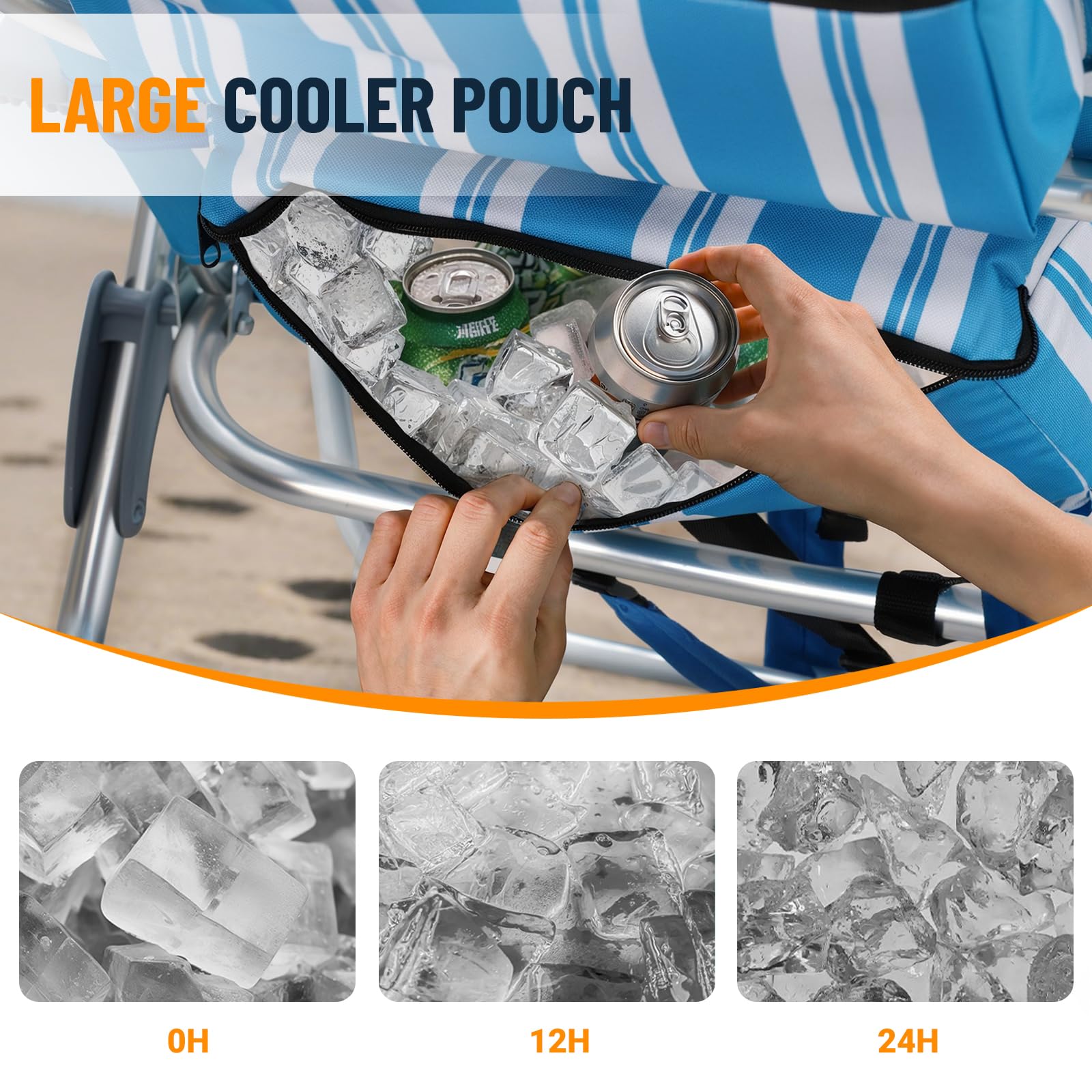 Overmont Low Beach Chair towel holder and back pocket help organize essentials.