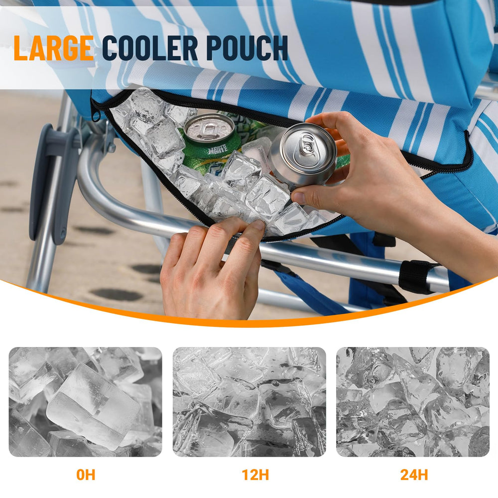 Overmont Low Beach Chair towel holder and back pocket help organize essentials.