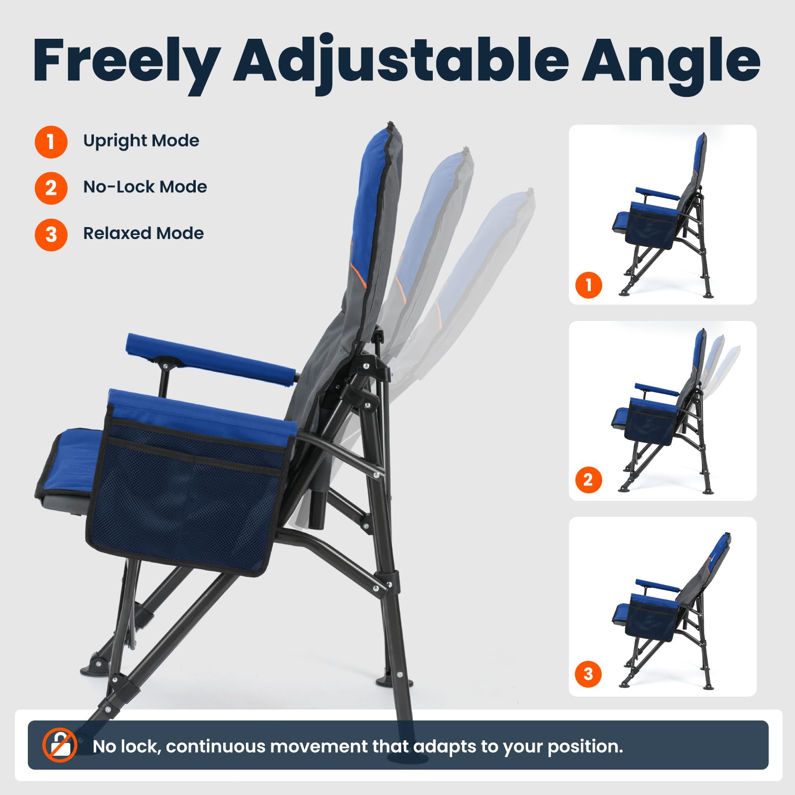 Overmont chair suitable for beach, lawn, and camping use on various surfaces.