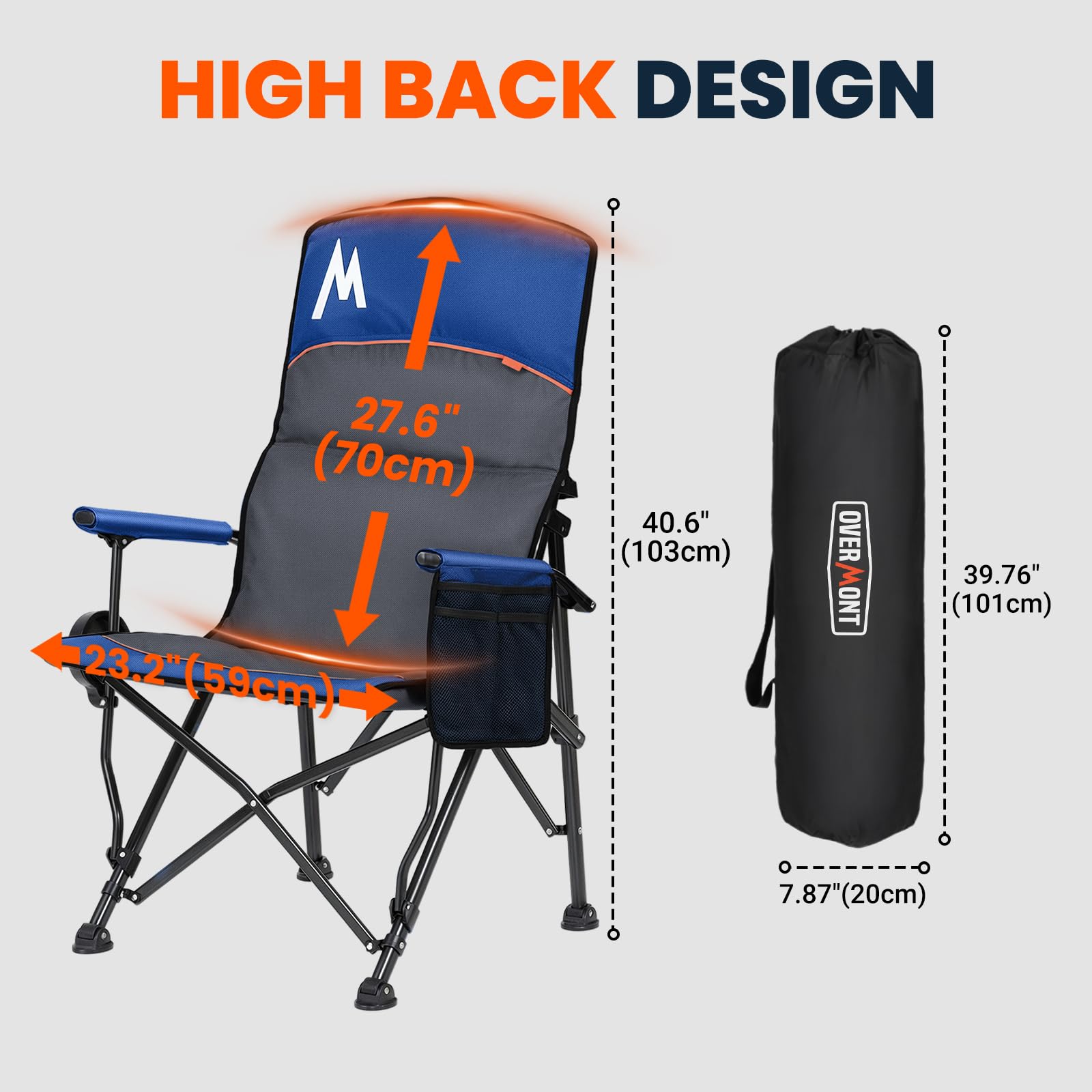 Overmont chair shows oversized cup holder and side pockets for essentials.