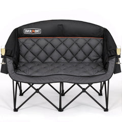 Overmont oversized double camping chair front view highlights sturdy frame and plush comfort for two.