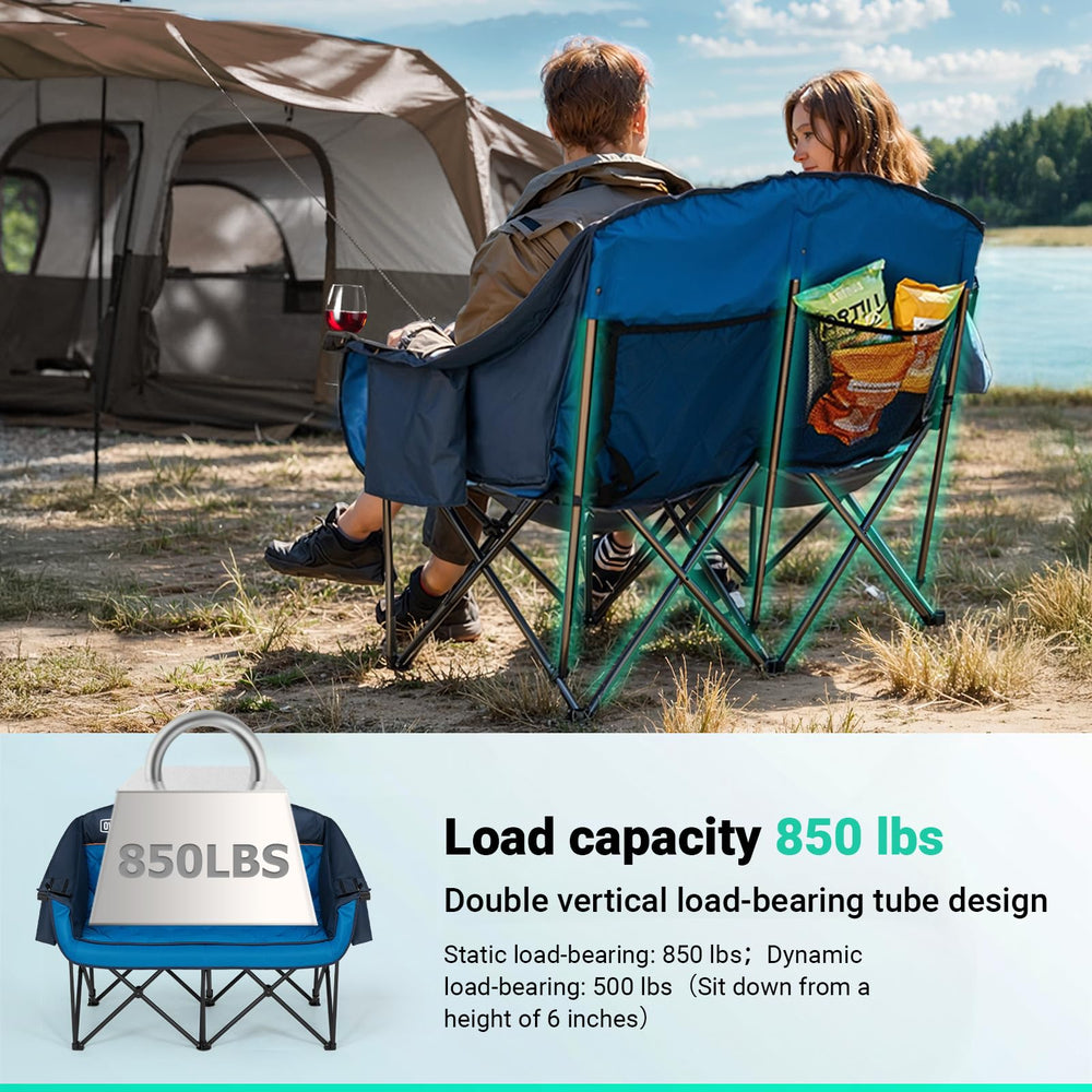 Overmont Oversized Double Camping Chair mesh pocket keeps essentials within easy reach
