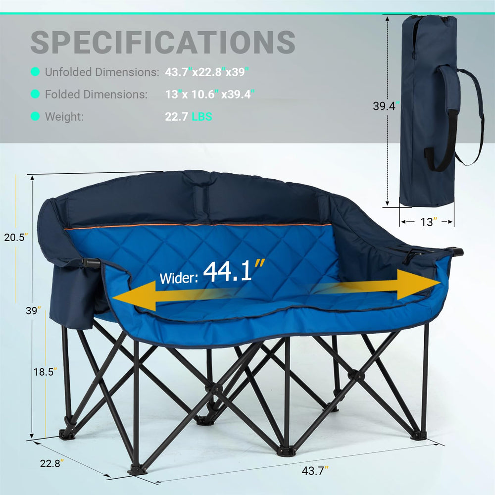 Overmont Oversized Double Camping Chair side-view highlights ergonomic, roomy seating for fatigue-free relaxation