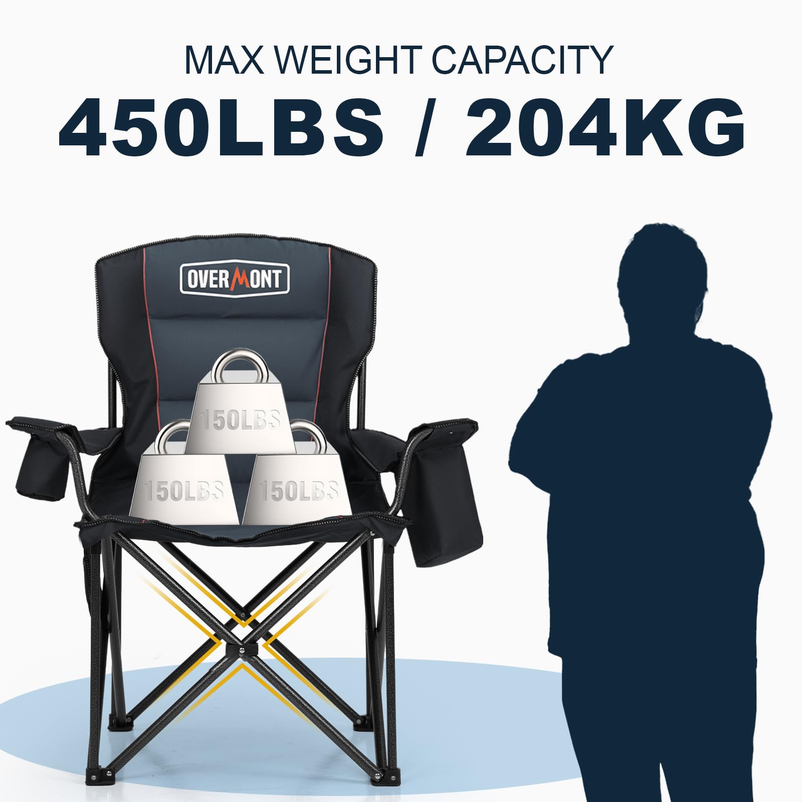 Overmont chair back-pocket and cooler bag for convenient gear.
