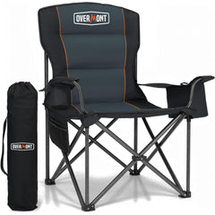 Overmont oversized folding camping chair front view with padded cushion and comfort.