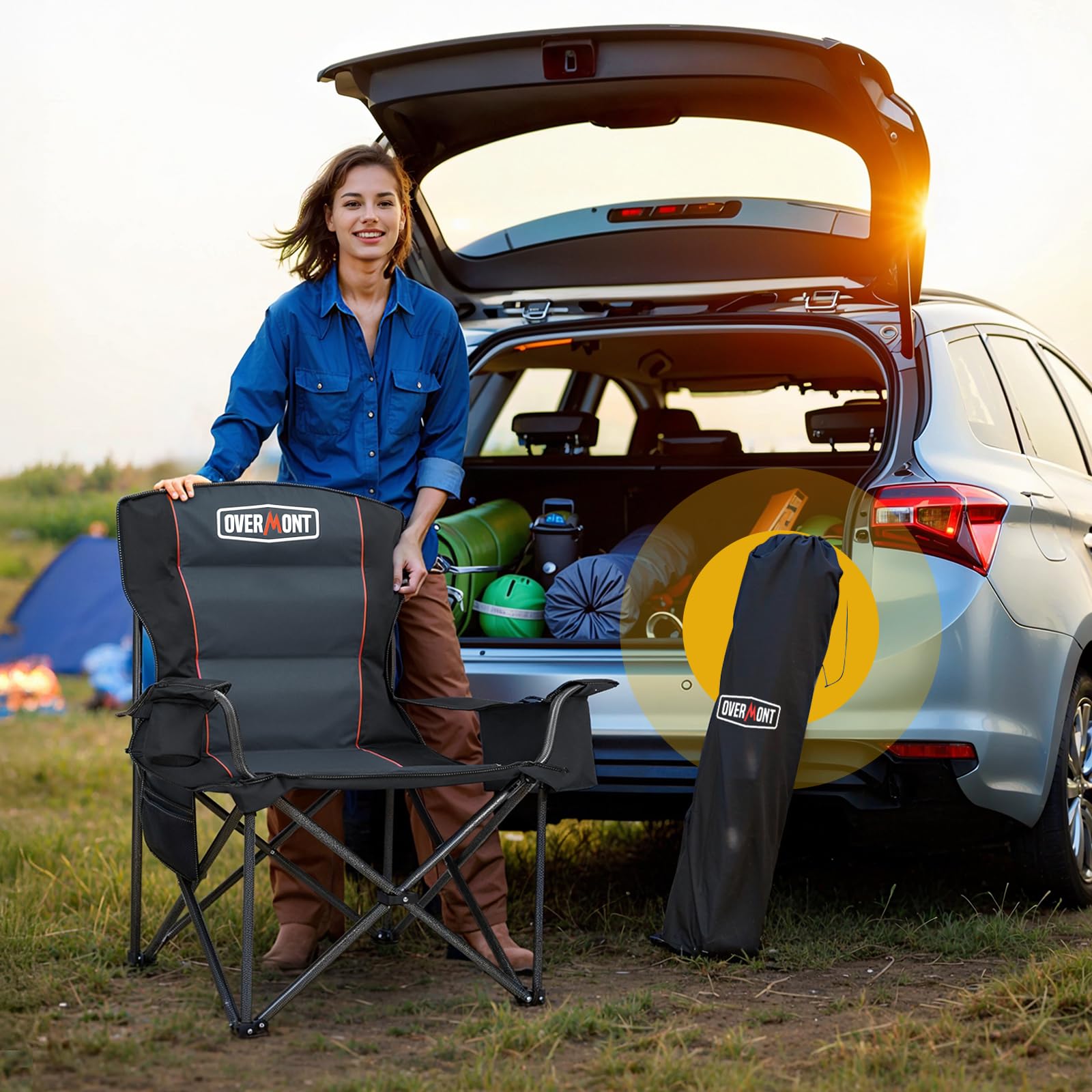 Overmont chair on uneven ground with non-slip feet for stability.