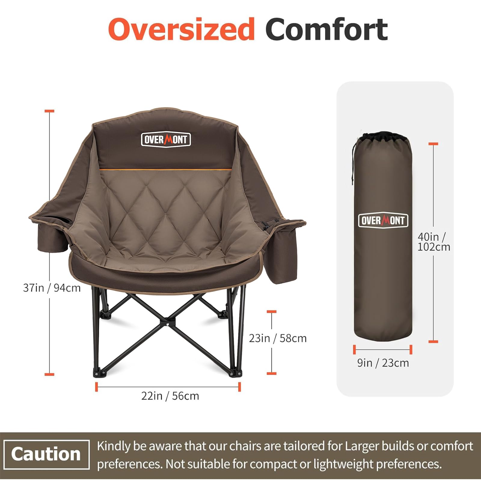 Overmont chair cup holder demonstrates easy access for drinks during outdoor activities.
