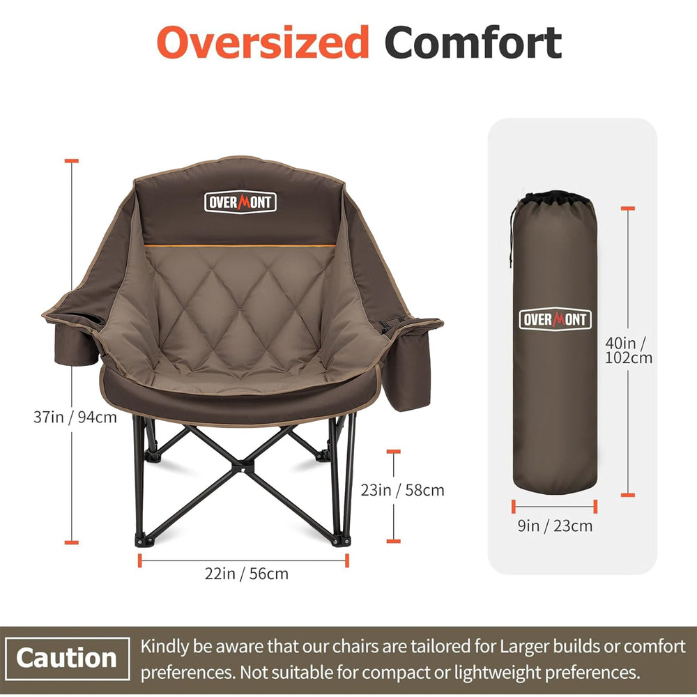 Overmont chair cup holder demonstrates easy access for drinks during outdoor activities.