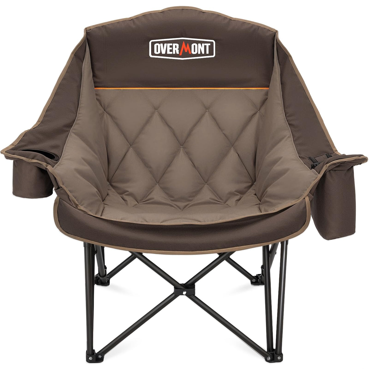 Overmont oversized XL camping chair front view highlights spacious seating and sturdy frame.