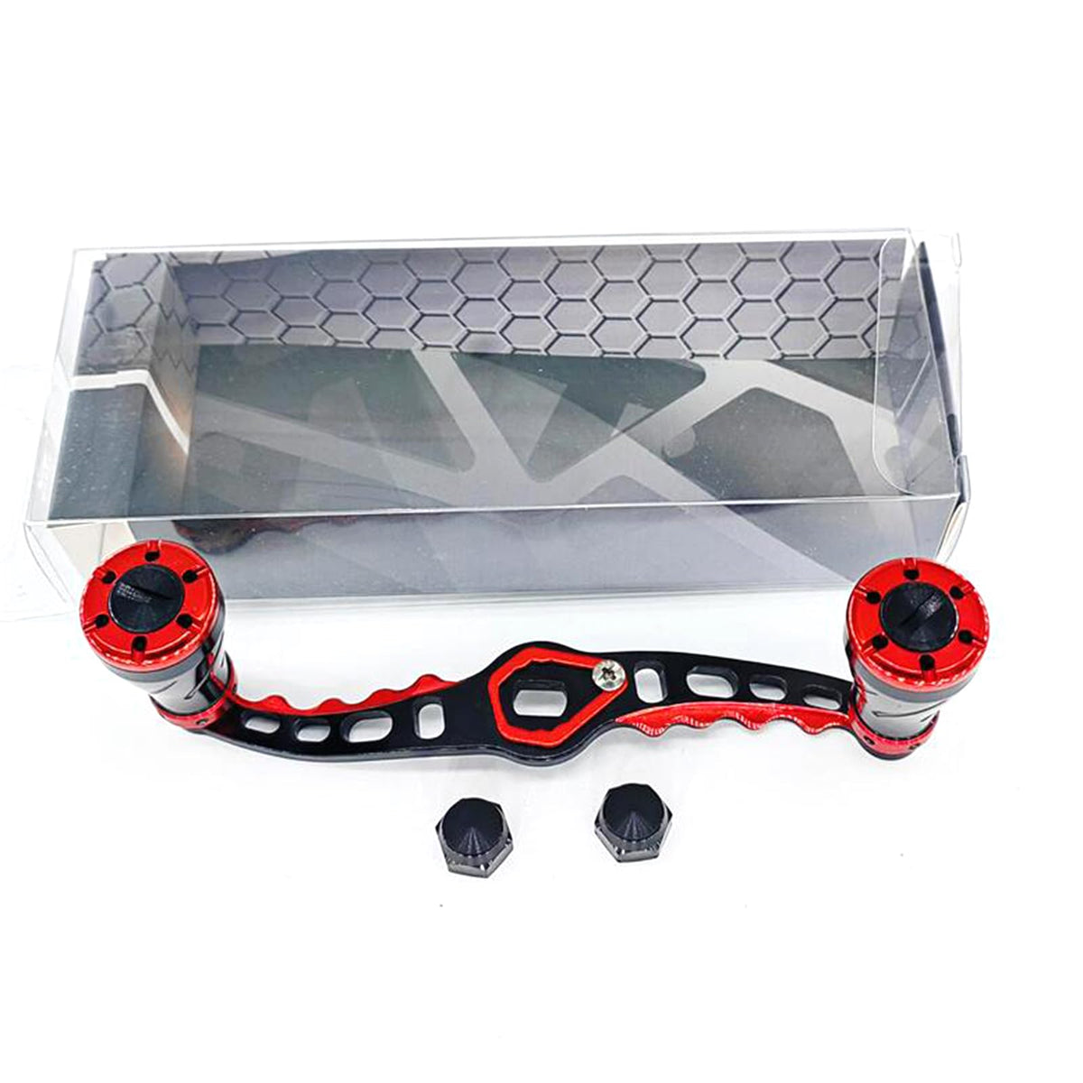 OVERTOYOU red aluminum alloy reel handle enhances control and durability during fishing.