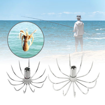 OVERTOYOU stainless steel squid hook close-up showing corrosion resistance.