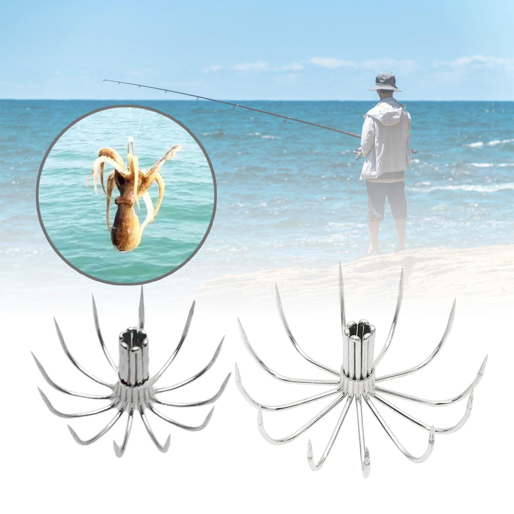 OVERTOYOU stainless steel squid hook close-up showing corrosion resistance.