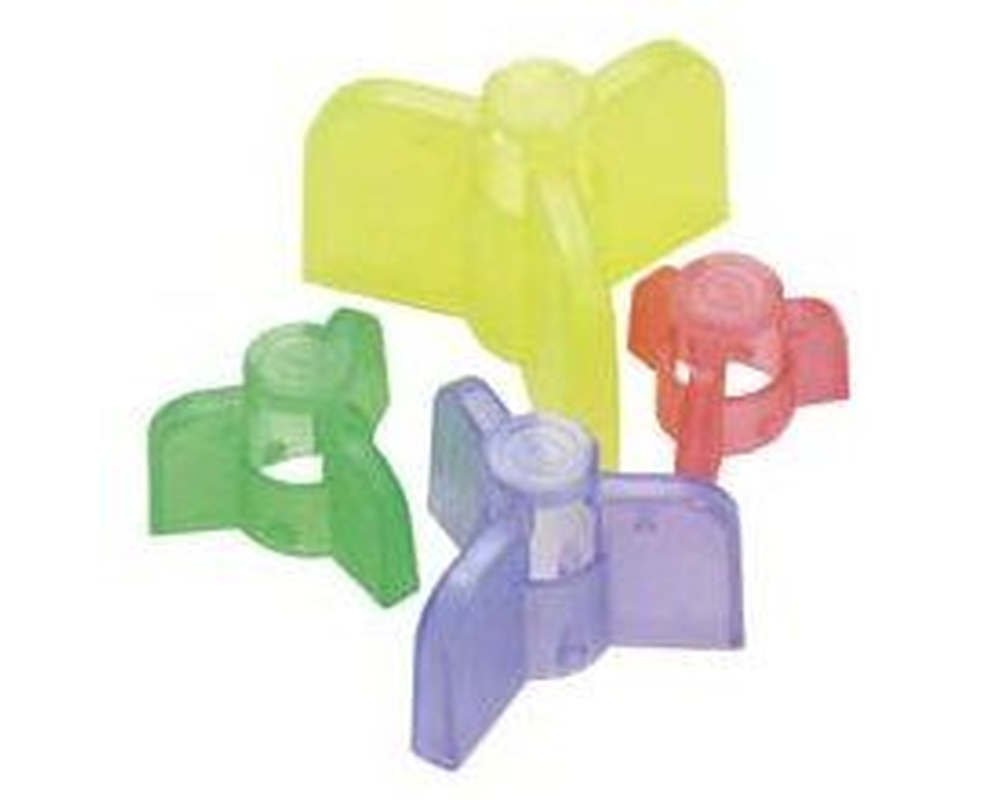Owner 5112-120 treble hooks with small green safety caps for safer handling and quick rig setup.