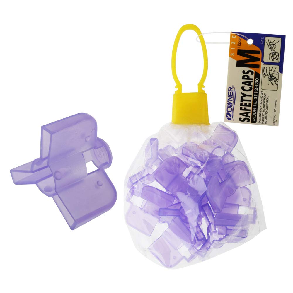 Owner American treble hook safety cap 12-pack in medium purple keeps hooks protected and organized.