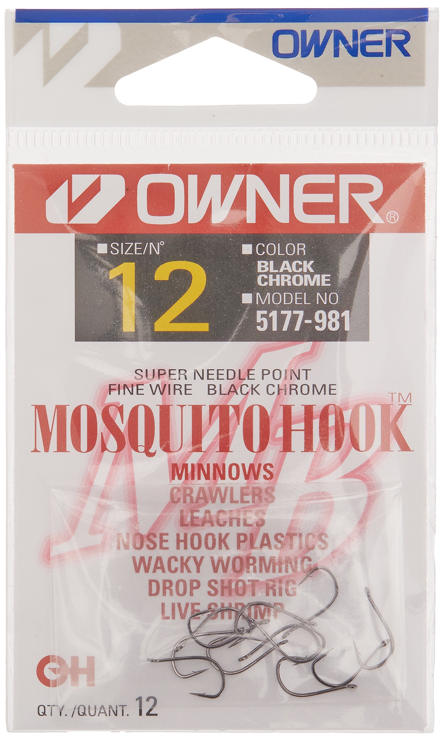 Owner Mosquito Octopus Hook with red finish, great for nose hooking soft plastics and wacky worming