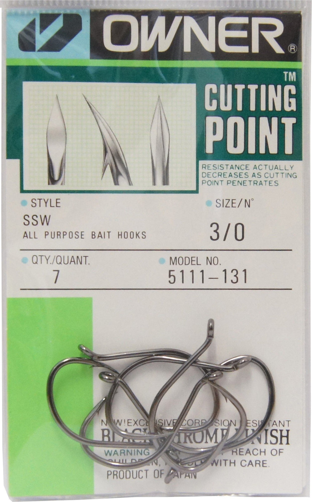 Owner Cutting Point hook Black #2 reversed-bend point promotes alignment