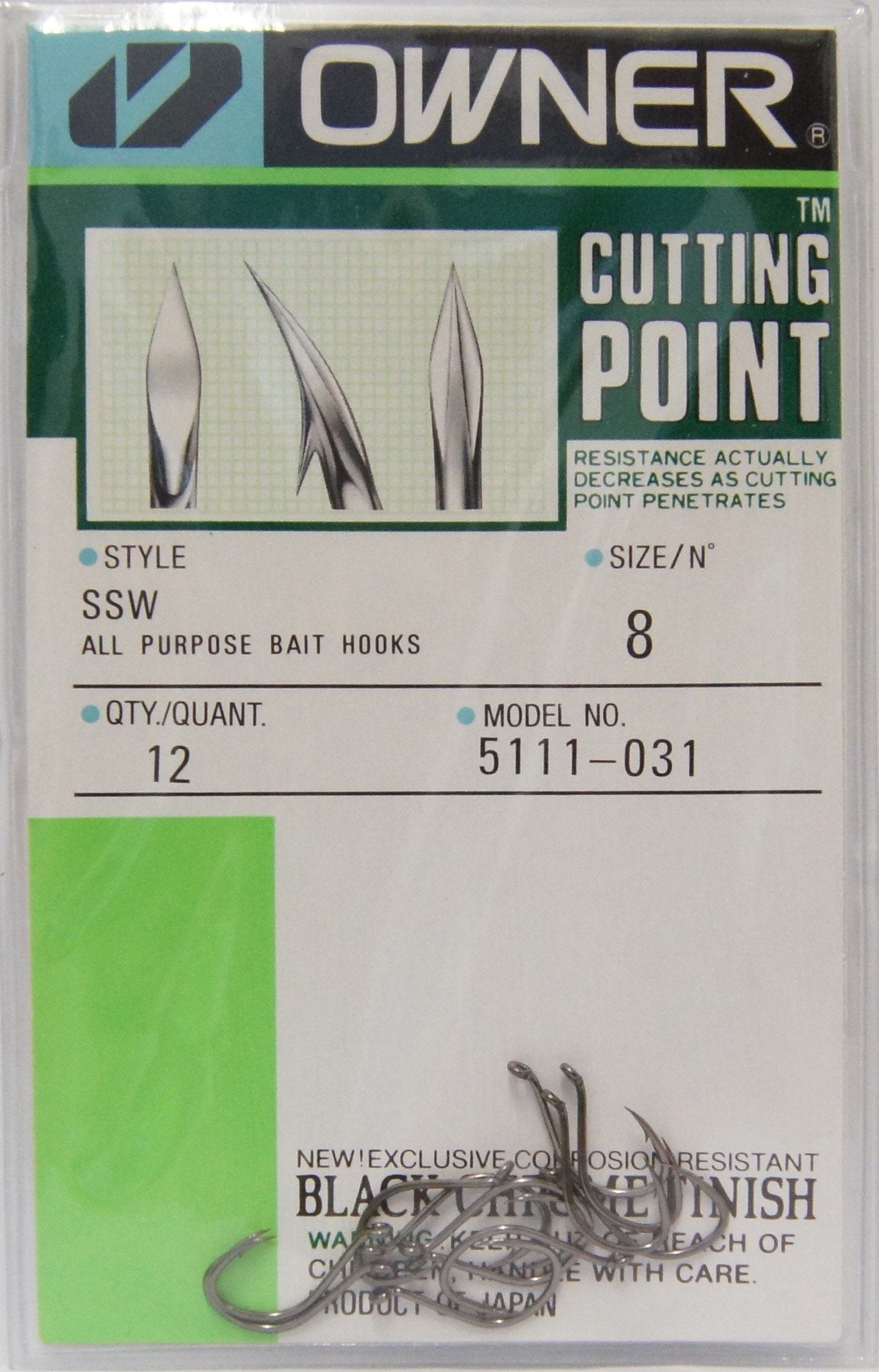 Owner Cutting Point hook Black #2 up-eyed forged shank for strength