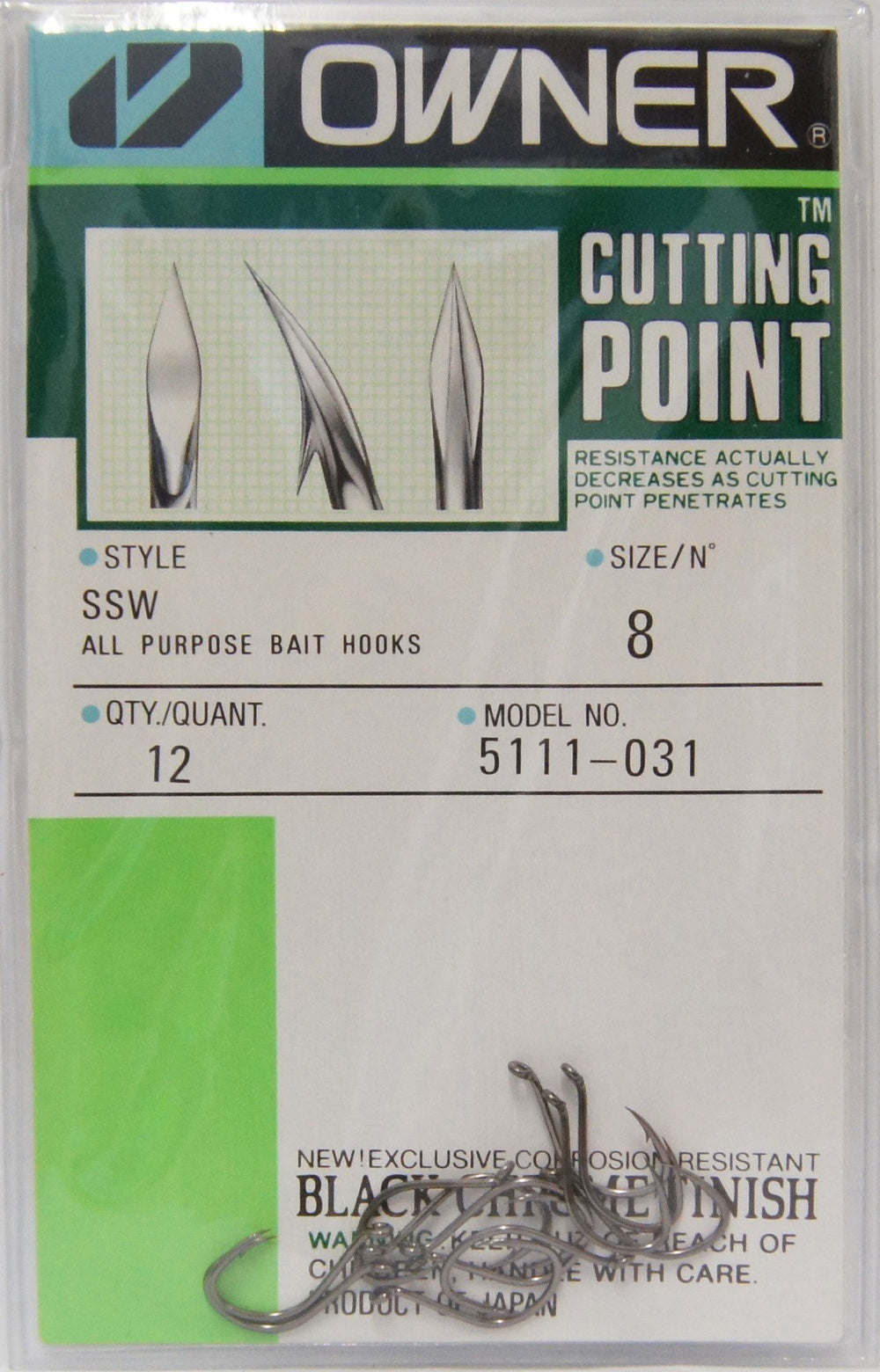 Owner Cutting Point hook Black #2 up-eyed forged shank for strength